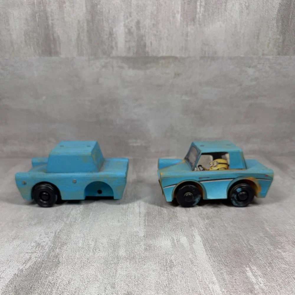 Handmade Wooden Toy Cars Blue Rustic Personalized Kayla Jake Minion Set of 2